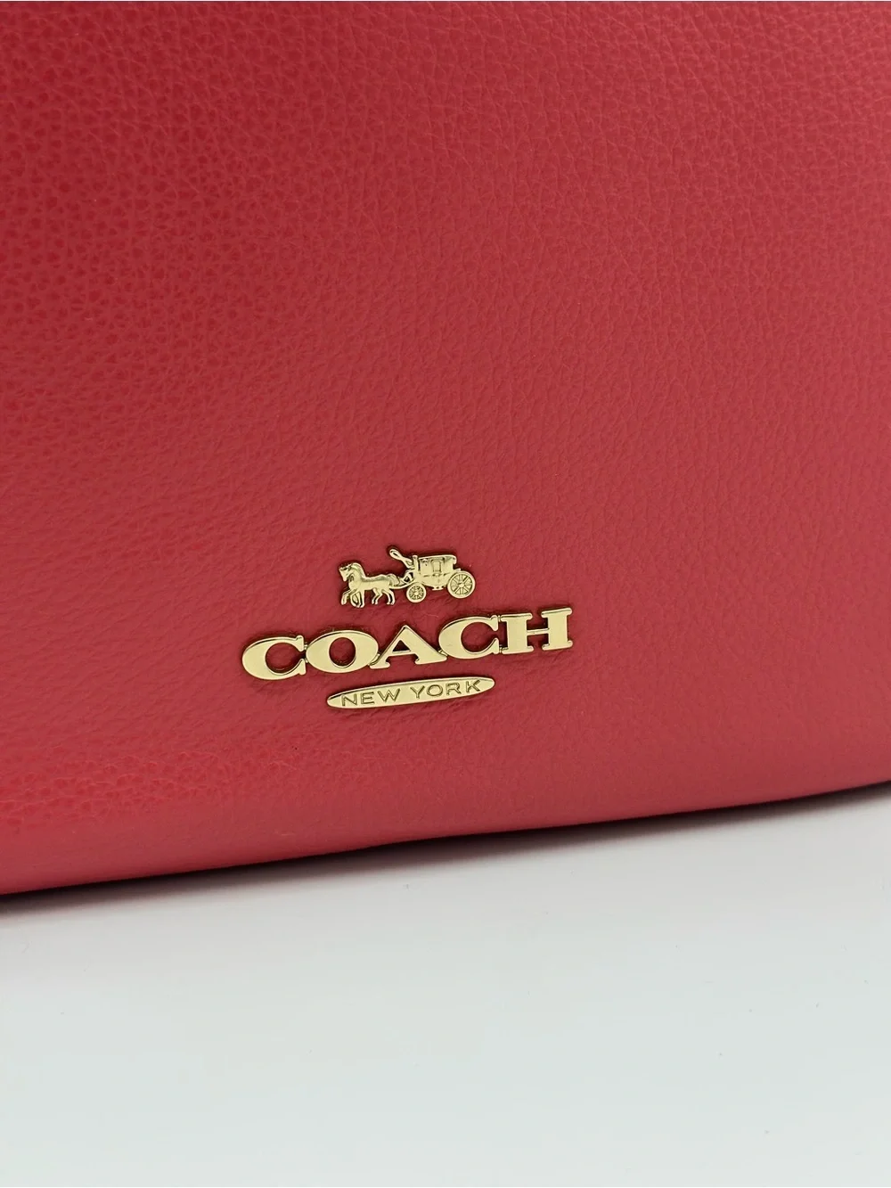 Coach Pebbled Leather Crossbody in Coral Red with Gold Hardware